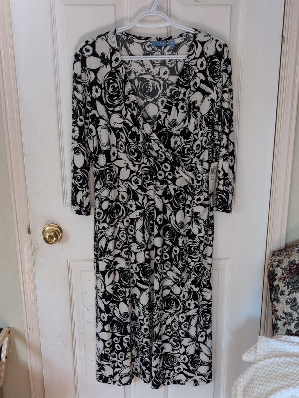 Black and White Floral Wrap Midi Dress